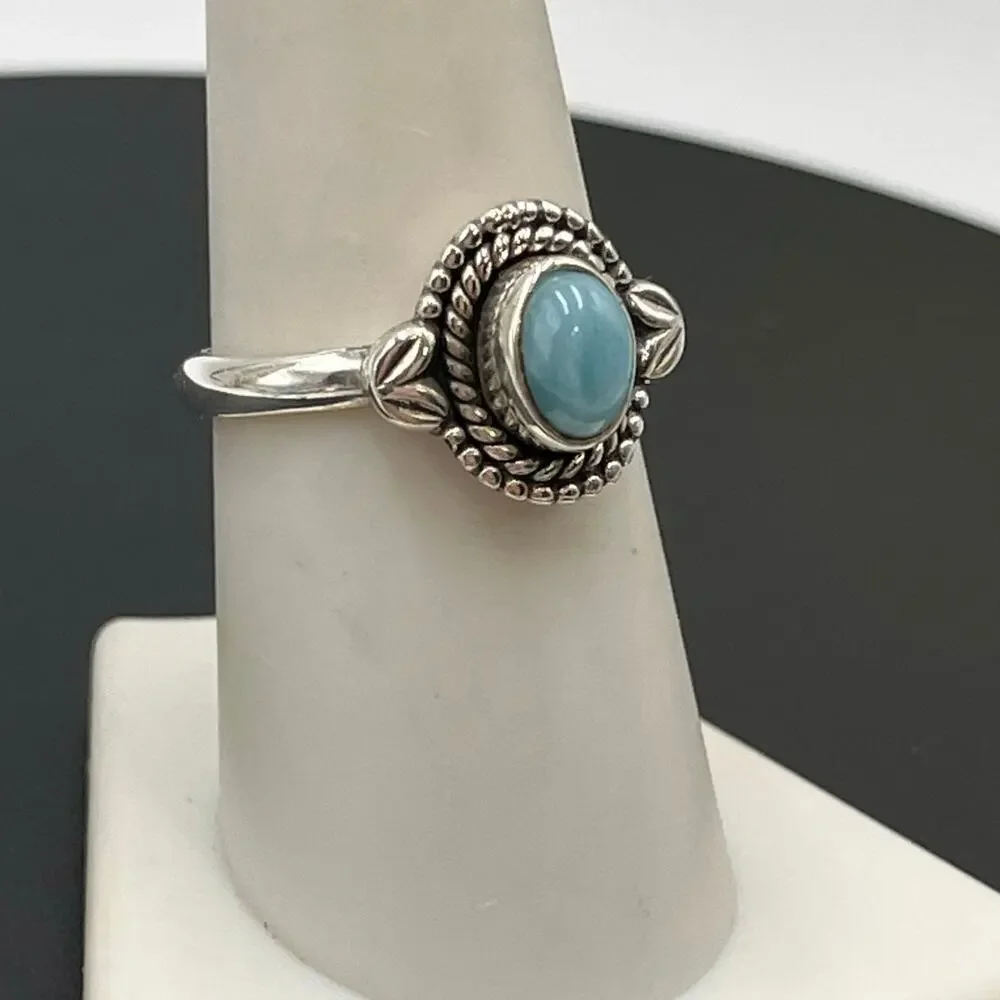 Natural Larimar Ring 925 Sterling Silver Handmade Oval Cabochon Gemstone‎ Sz 8
